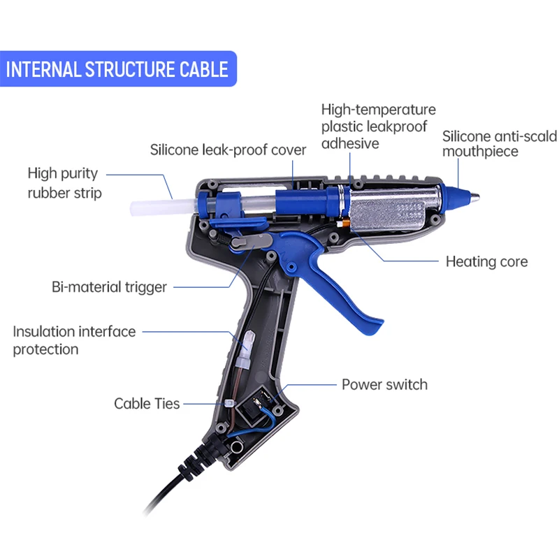 A-BF Hot Melt Glue Gun Silicone Pistol 7mm/11mm Industrial Grade Household DIY Hand Tool Power 60W Repair Heat 100V-240V | Инструменты