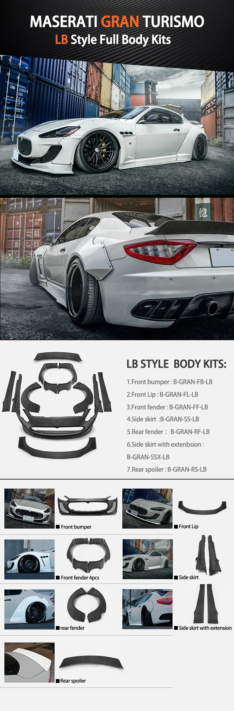 FRP отделка переднего бампера для Maserati Gran Turismo LB стиль стекло волокно переднего бампера комплект расширителей колесных арок тюнинг для Gran Turismo Racing