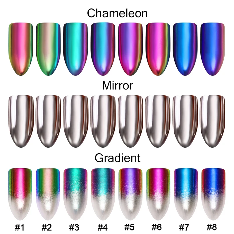 Зеркало Хамелеон для ногтей 2 шт. блестящий порошок градиентный металлический