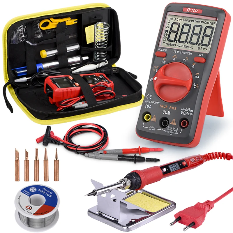 80W LCD Digital Display Adjustable Temperature Soldering Iron with USB Charging Digital Multimeter Kit Auto Ranging AC/DC Tester