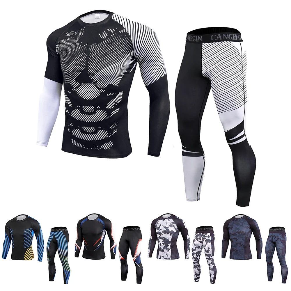 

Mens Running Set Compression T-Shirt Pants Sport Long Sleeves t Shirts Fitness Tights Men Gym Leggings Clothes Tight Suit