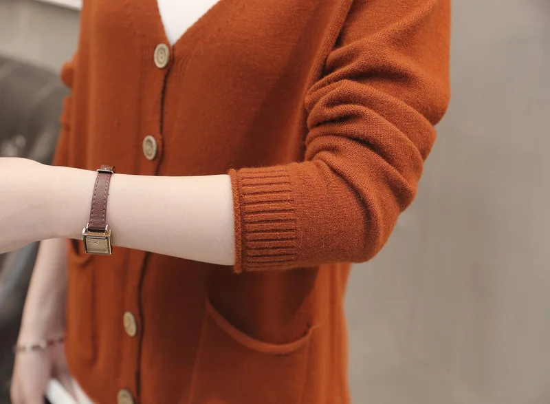 

V-neck Solid Knitted Cardigan Women Jacket 2020 Single-breasted Long Sleeve Black Winter Cardigan Women Ladies Fall Cardigans