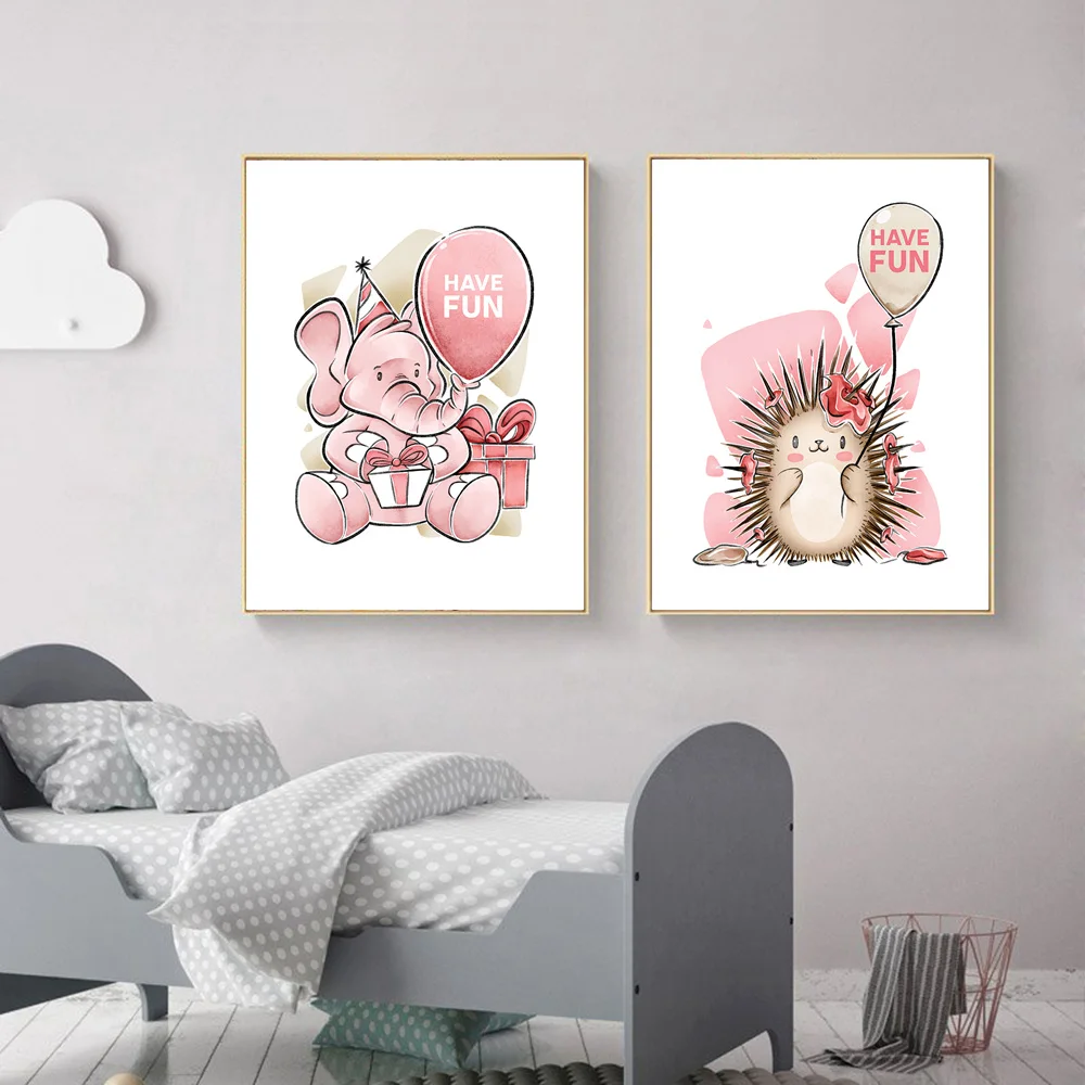 Розовые животные еж слон мечта большая стена искусство холст картины