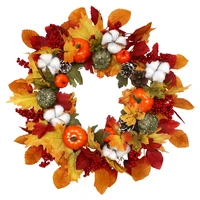 fall door wreath artificial harvest wreath with maple leaves pumpkin pinecone berries for thanksgiving front door decor