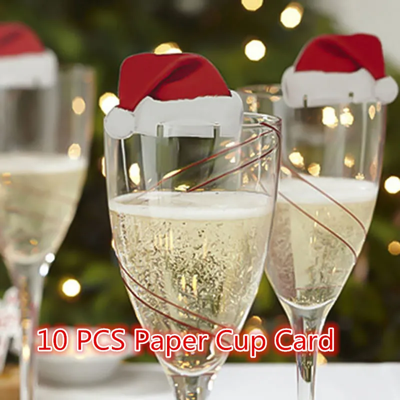 Рождественские украшения для дома, 10 шт., рождественское красное вино, бумажная чашка, открытка, рождественская шляпа, бокал для вина, открытка, Декор, navidad natal kerst