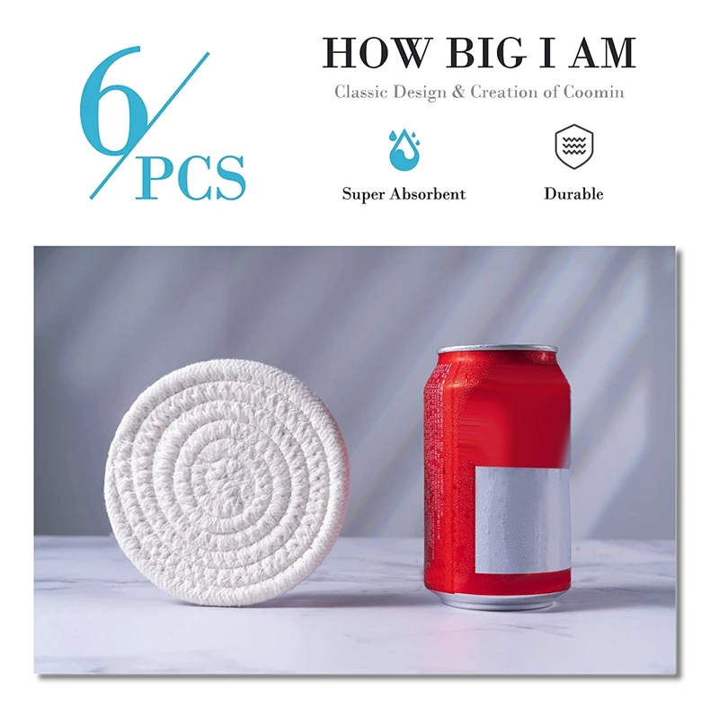 

6 Packs Round Coasters for Drinks,Vintage Woven Coaster Set for Table Protection,Fabric Coasters Heat-Resistant