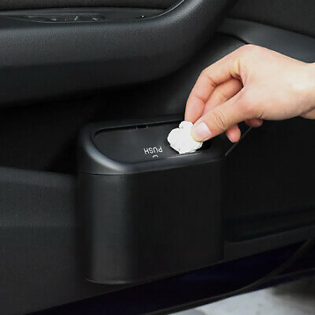 

1pc Car Trash Bin Hanging Vehicle Garbage Dust Case Storage Box Black Abs Square Pressing Type Trash Can Auto Interior Access