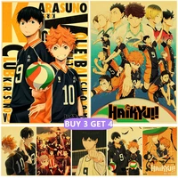 haikyuu anime poster vintage japanese retro kraft paper volleyball boy home room art painting wall stickers bedroom decoration