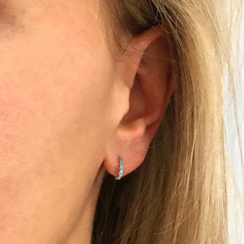 

AIDE 6/8/10mm 925 Sterling Silver Hoop Earrings for Women Exquisite Turquoise Pave Round Pierced Earings Fine Jewelry kolczyki