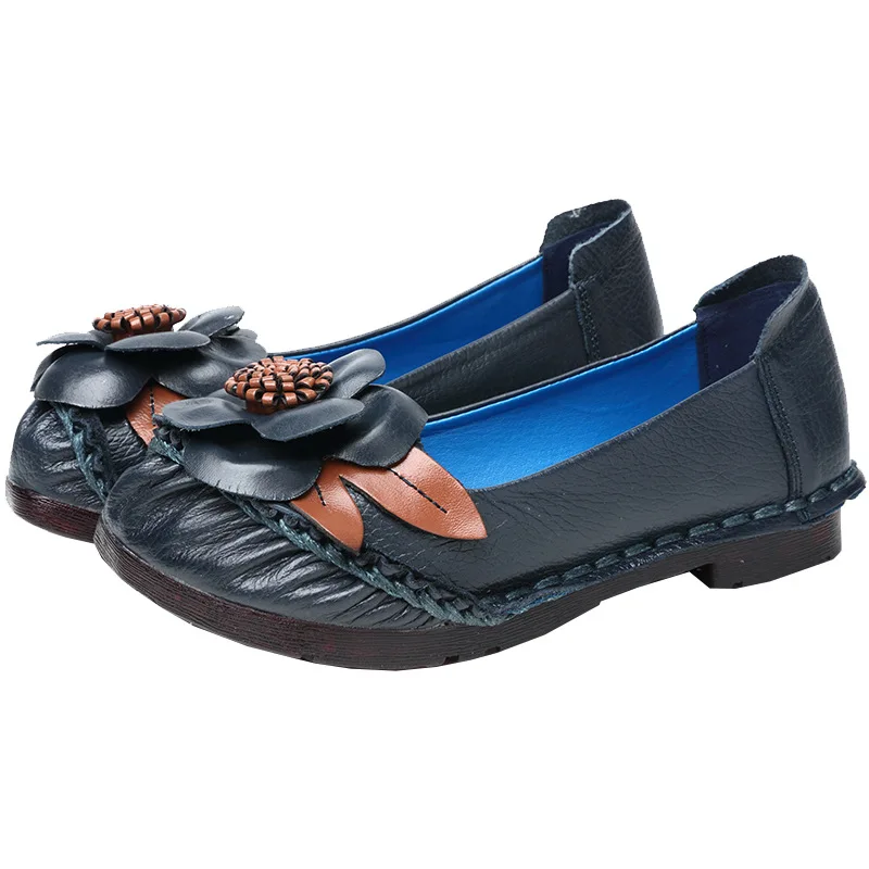 Женские винтажные туфли ручной работы на плоской подошве повседневные из