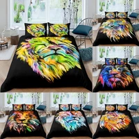 watercolor lion duvet cover colorful gouache animal bedding set pillowcase black quilt covers single double king size bedclothes
