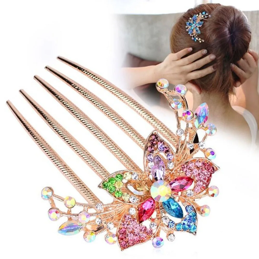 

Colorful Crystal Wedding Hair Combs Hair Accessories For Bridal Flower Headpiece Women Bride Hair Ornaments Jewelry A89762