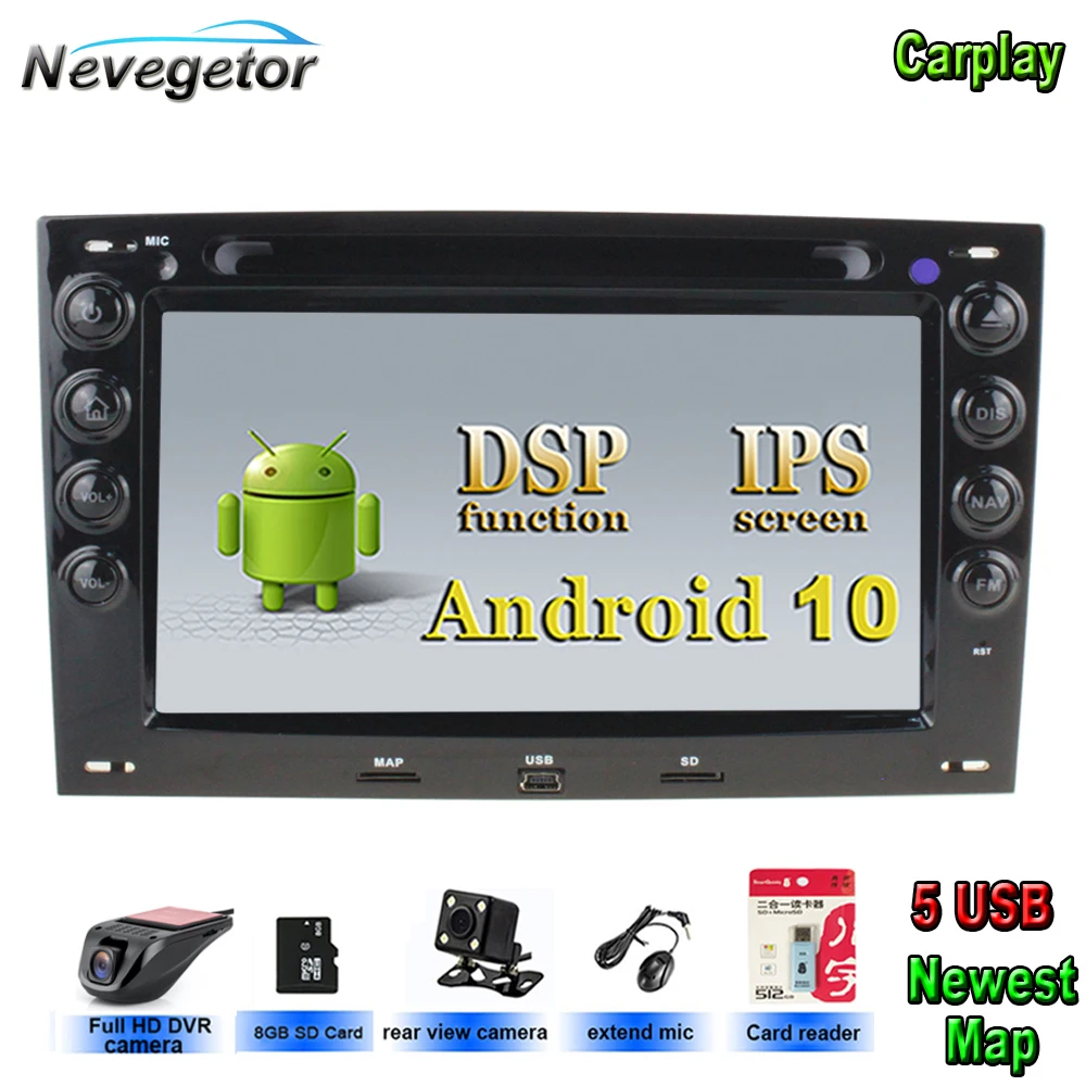 Автомобильный мультимедийный плеер DSP Android 10 IPS 2 din для Renault Megane2 Megane 2006 2010 WiFi радио