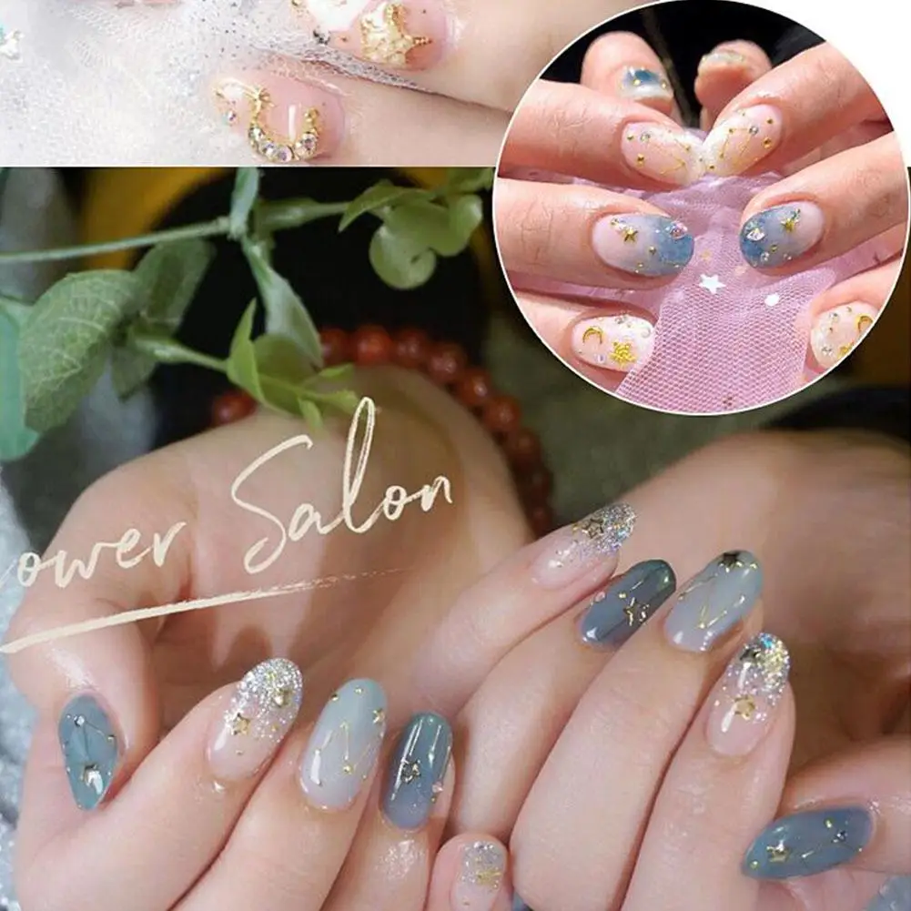 MeterMall Nail Art Gold Strass Star Moon Decor Mix 3D Rhinestones Beads AB Sequins Shiny Glitter Charm Gem Manicure Accessories
