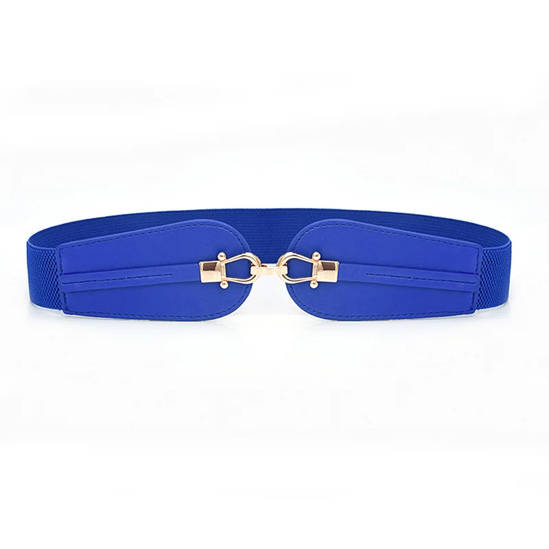 blue GAOKE из искусственной кожи эластичный широкий пояс для женщин эластичный толстый поясной ремень для платья модные тянущиеся женские ремни размера плюс - Цвет: blue