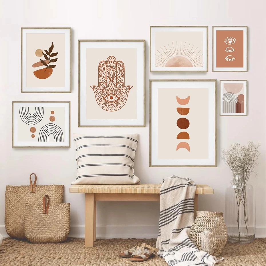 

Abstract Hand Of Fatima Sunlight Moon Phase Boho Poster Canvas Painting Wall Art Print Pictures Living Room Home Decoration