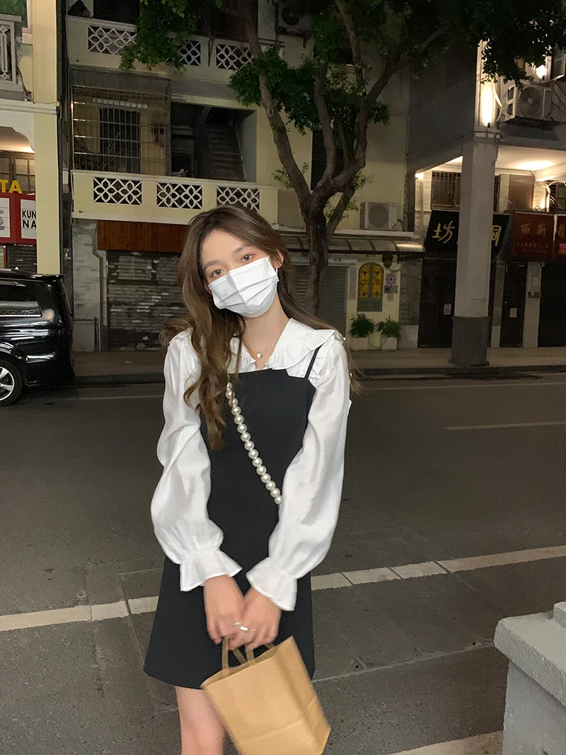 Топ женский с двойным воротником милая шикарная Свободная белая рубашка в