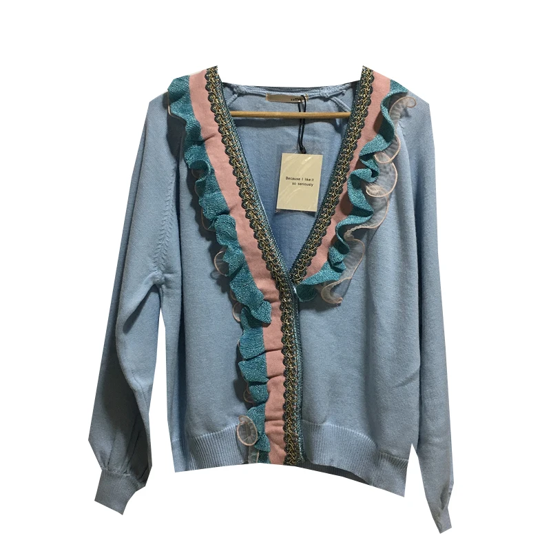 Вязаный кардиган дикий гриб вязаный в Корейском стиле с цветными кружевами новая