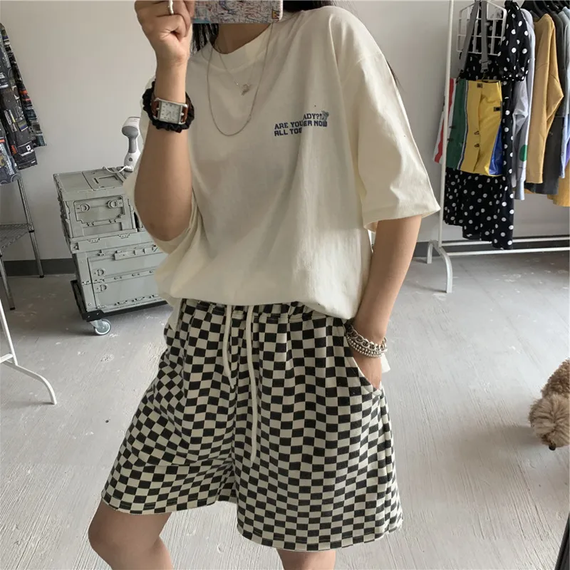 

Летние тонкие клетчатые повседневные шорты с высокой талией