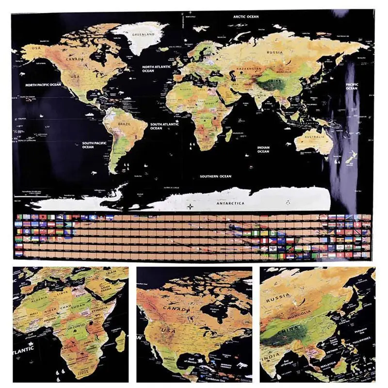 82.5X59.4cm черная карта мира для путешествий с защитой от царапин