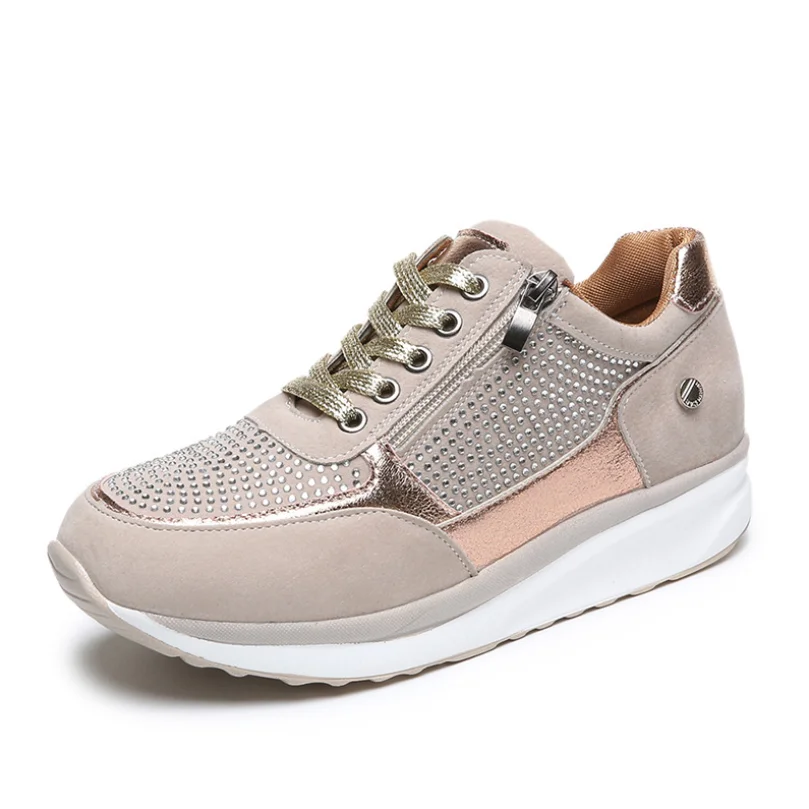 

Women Sequins Wedge Gold Breathable Sneakers Zipper Flats Trainers Vulcanize Shoe Casual Lace-Up Tenis Feminino chaussures femme