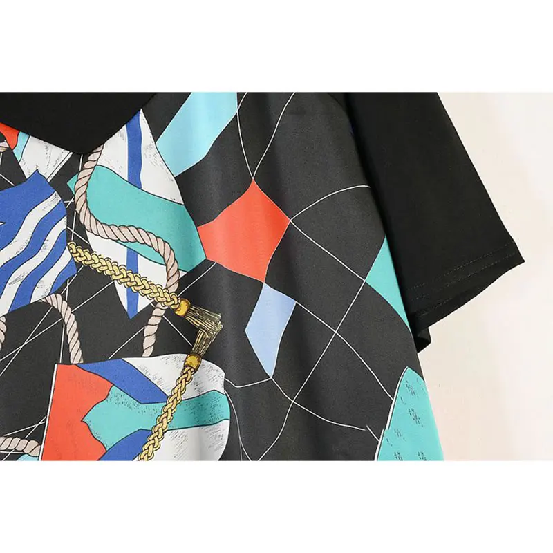 Женское платье с круглым вырезом XITAO свободное составного кроя короткими