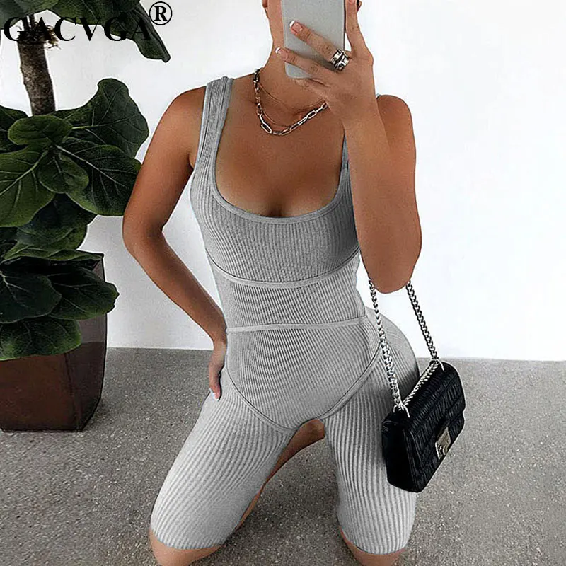 Женский трикотажный Облегающий комбинезон GACVGA в рубчик женский летний