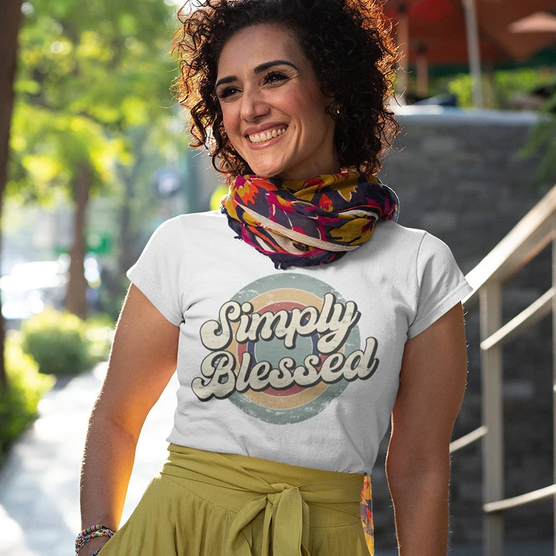 

Retro Simple Blessed Christian T Shirts Women Harajuku Religious Clothes Faithful Jesus T Shirt Ladies Church Tops Vintage Tees