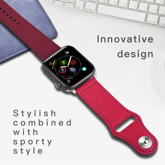 S red-purple Кожаный ремешок для apple watch, ремешок для apple watch, 4 ремешка, 44 мм, 40 мм, iWatch 3, 2, 1, 42 мм, 38 мм, браслет из натуральной кожи, ремешок для часов - Цвет ремешка: S red-purple