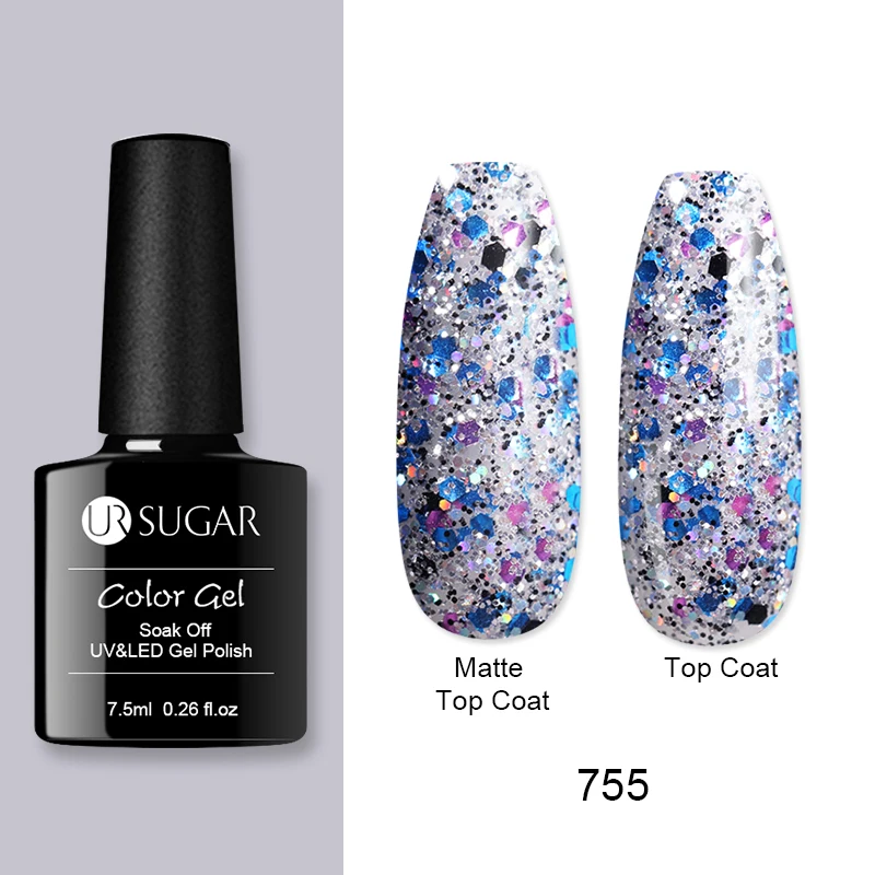 glitter755 Ur Sugar 7,5 мл голографический гель для ногтей с блестками лак лазер розовый фиолетовый жемчуг оболочка Полупостоянный замачиваемый УФ Гель-лак для ногтей лак - Цвет: glitter755