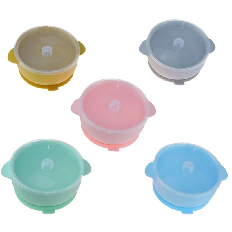 BPA Free силиконовая миска для детского всасывания с крышкой устойчивая к разливу