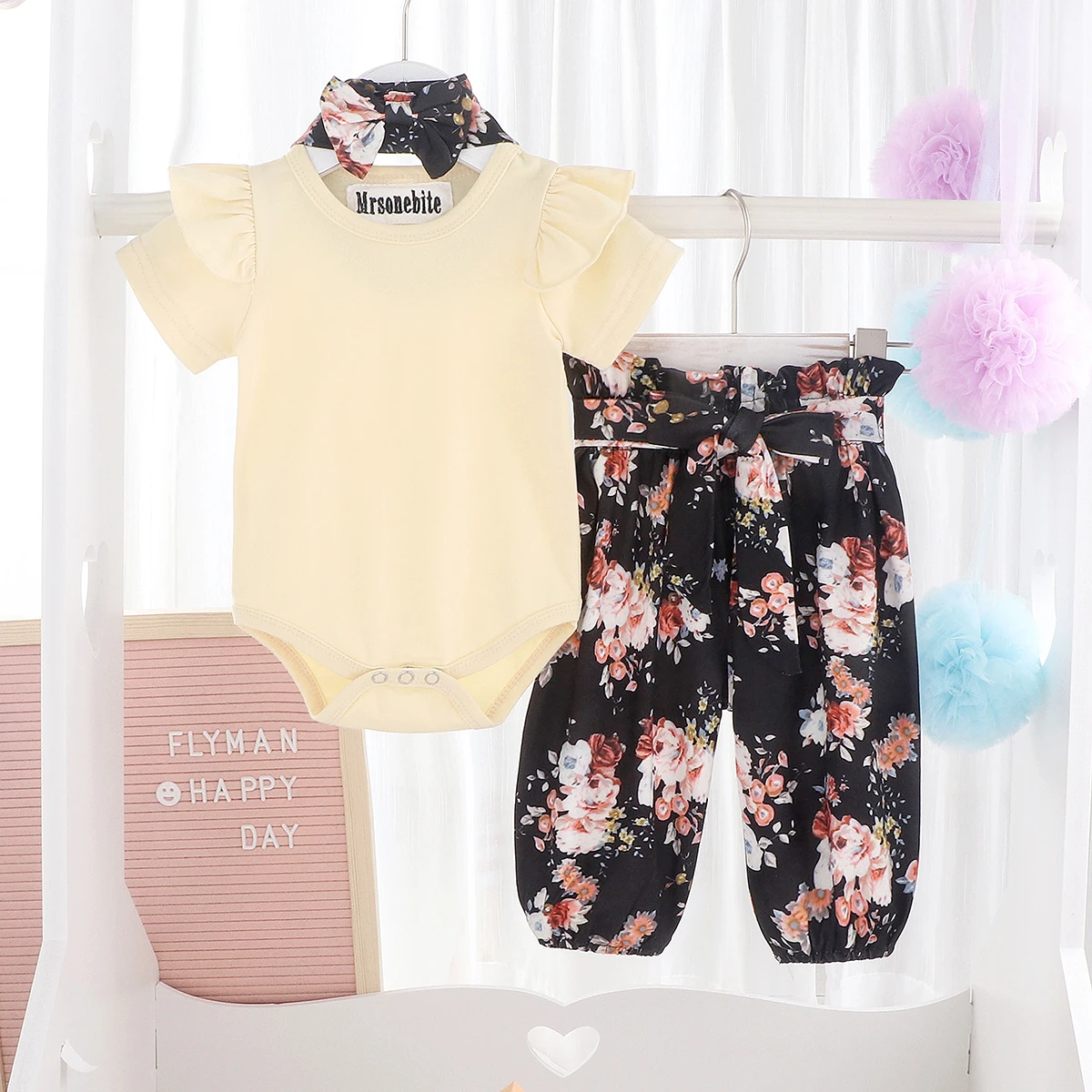 

Cute Newborn Baby Girls Cotton Tops Romper Floral Pants 3Pcs Outfits Set Clothes