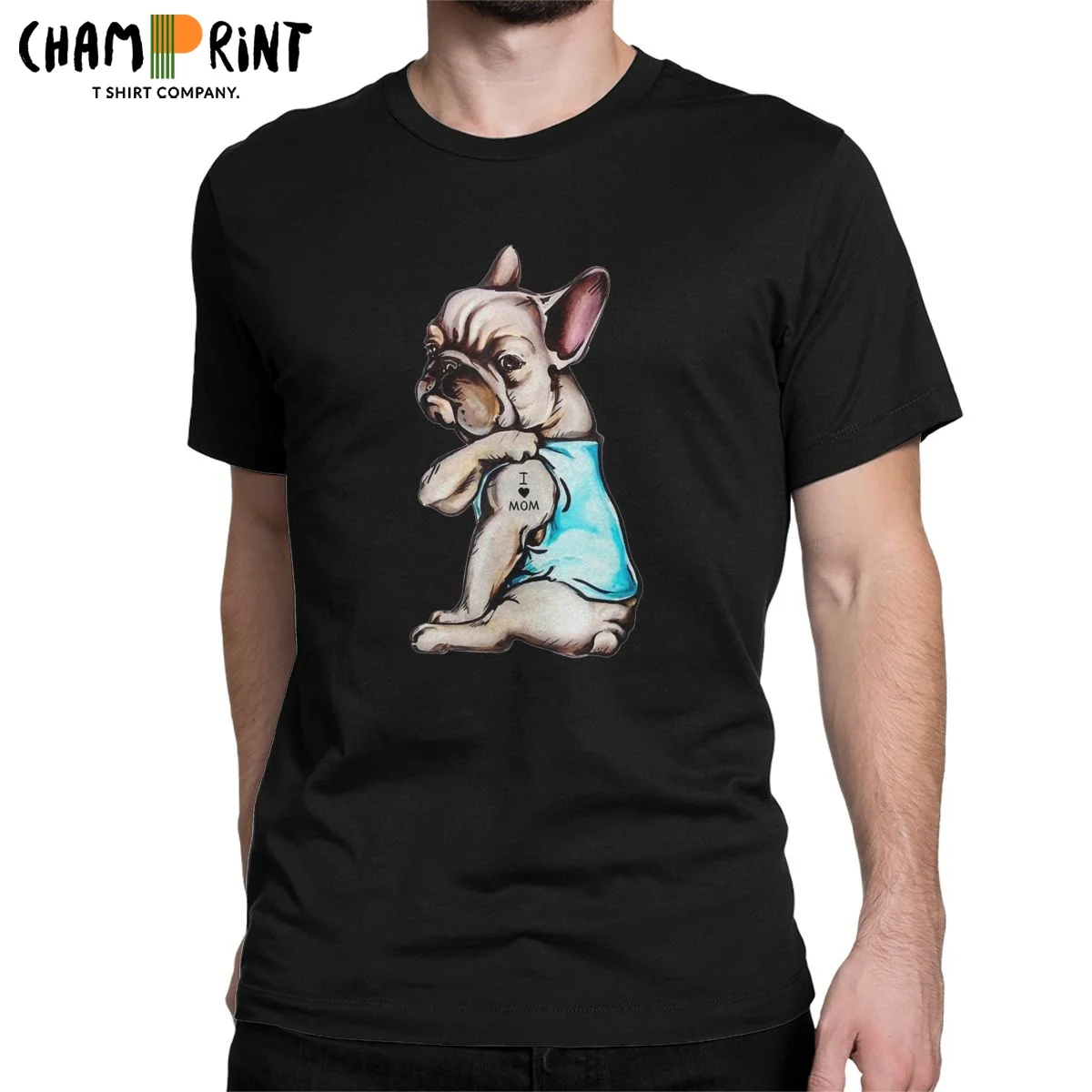 

Men French Bulldog I Love Mom Tattoo T Shirts Dog Lover Cotton Tops Vintage Short Sleeve Round Neck Tee Shirt Printing T-Shirt