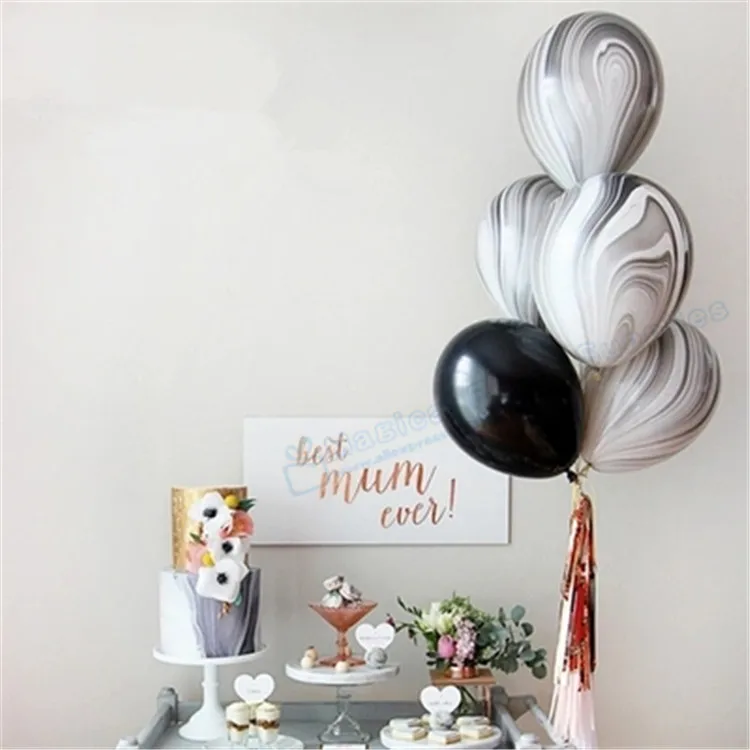 Шары воздушные латексные черно белые под мрамор 50 шт.|latex balloons|marble balloonfavors shower |