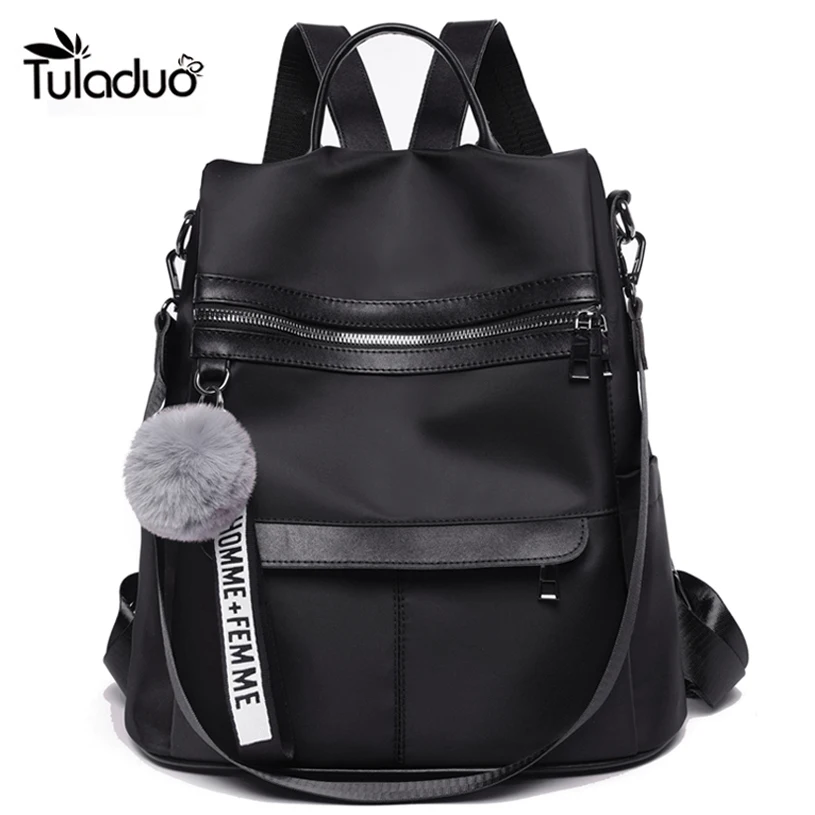 new fashion girl backpack waterproof anti-theft Nylon simple college wind bag youth Fashion Plush Ball Pendant Lady | Багаж и сумки