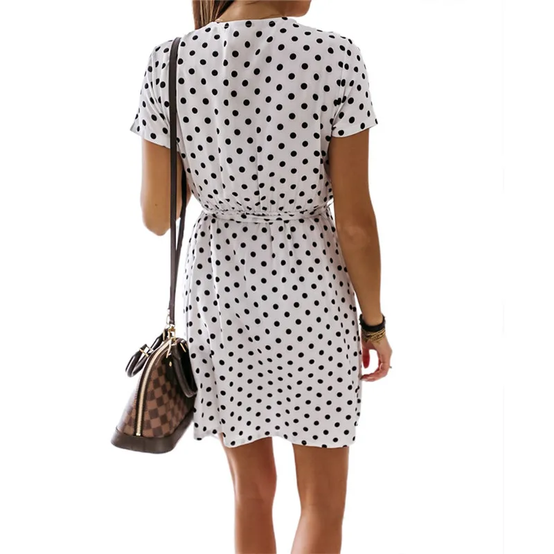 Платье женское в горошек повседневное пляжное мини-платье стиле бохо с V-образным