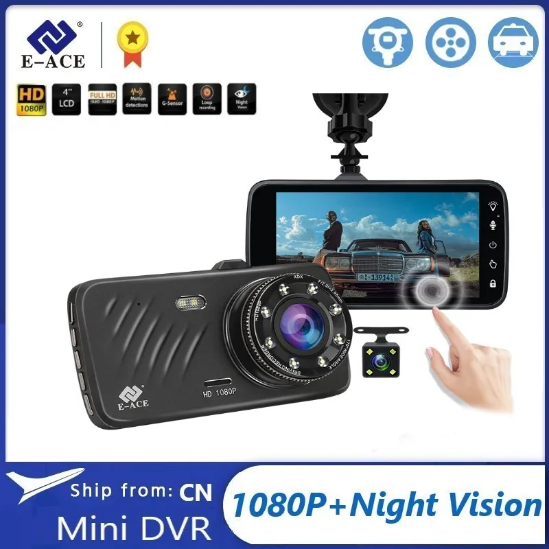 

E-ACE 4-inch IPS Touch Screen DVR Camera G Sensor Car Video Recorder Dual-lens HD 1080P Support Rear Camera Night Vision