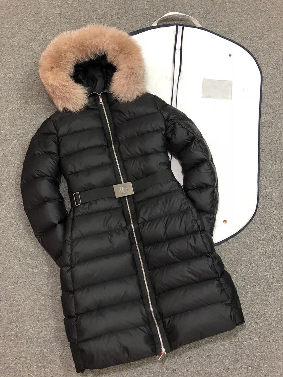 Черный Ladies Coat Women's Down Coat Lady Down Parkas Long Winter Jacket Coat Clothes Black White Warm Fur Collar Hooded Down Jacket - Цвет: Черный