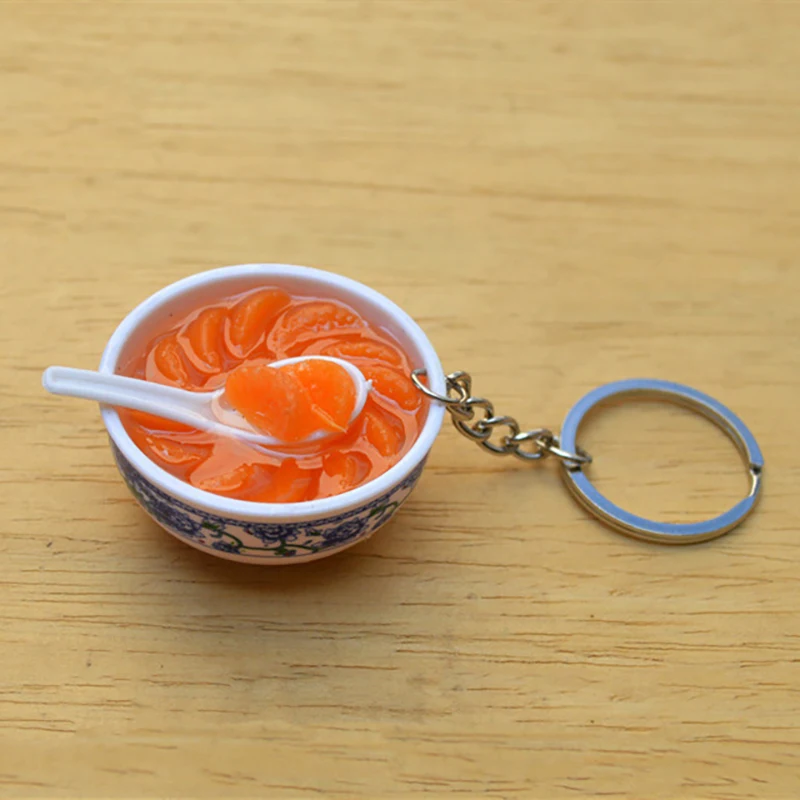 Имитация еды для мужчин и женщин модный ключ десерт паста каша брелок синий белый