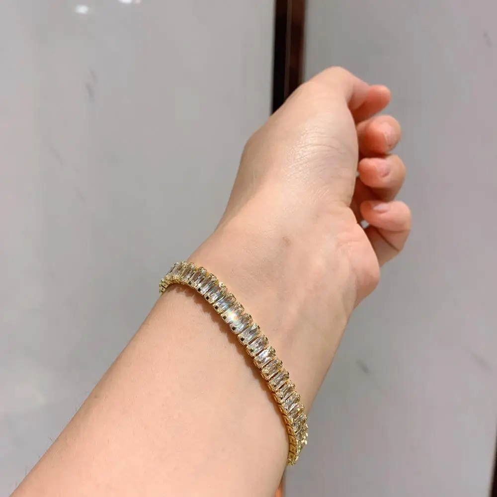 

Funmode Sparkling Geometric Cubic Zircon Bracelets For Women Girls Fashion Gold Color Tennis Bracelets pulseras Wholesale FB45