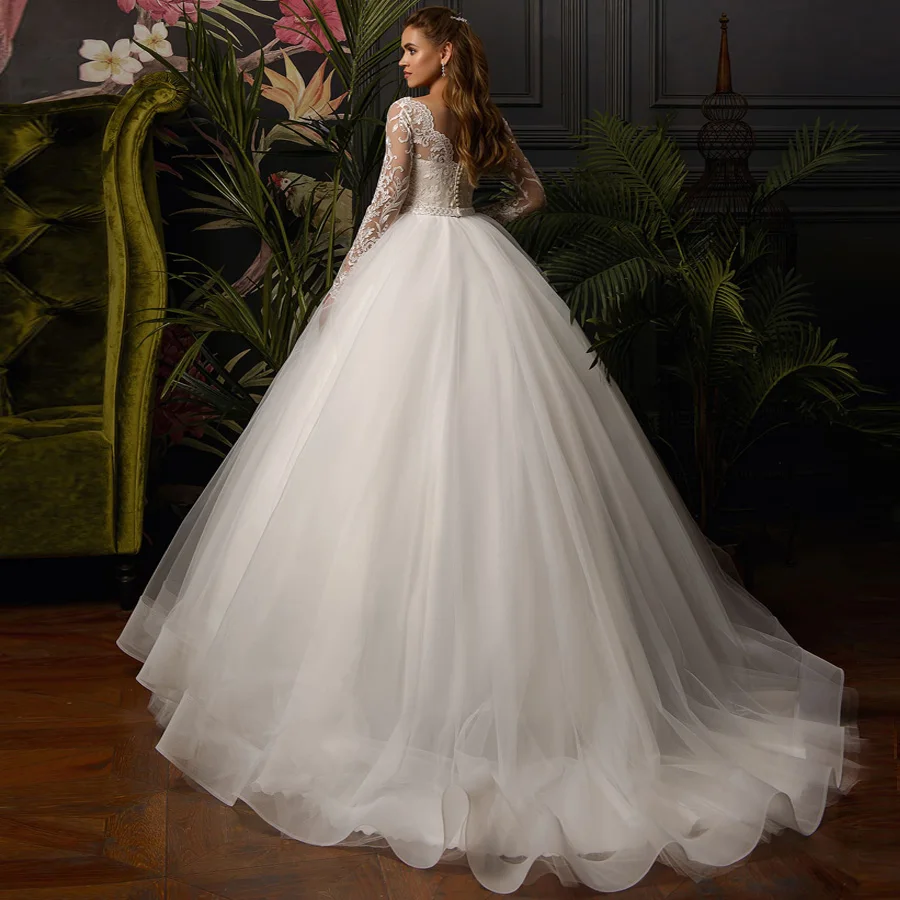 

Jiayigong Gorgeous Long Sleeves Muslim Wedding Dresses Cap Sleeve Applique Beading Belt Ball Gown Wedding Gowns Vestido De Noiva