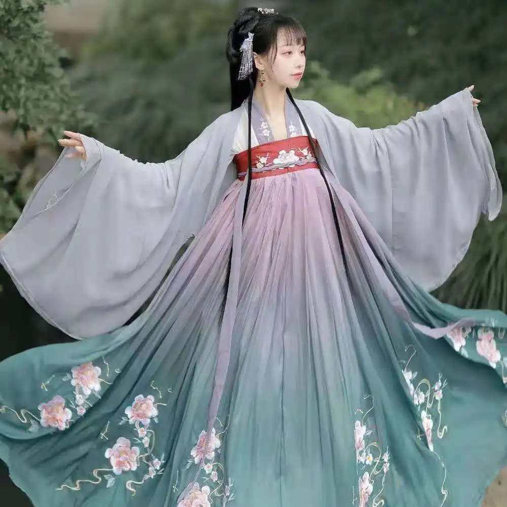 Вышитые китайские традиционные Элегантные платья ханьфу женский костюм