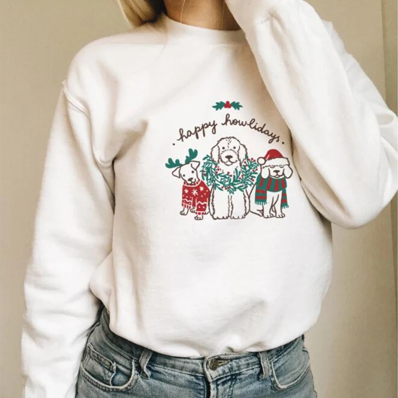 Happy Howlidays свитшот эстетические собаки кавайная стильная женская одежда