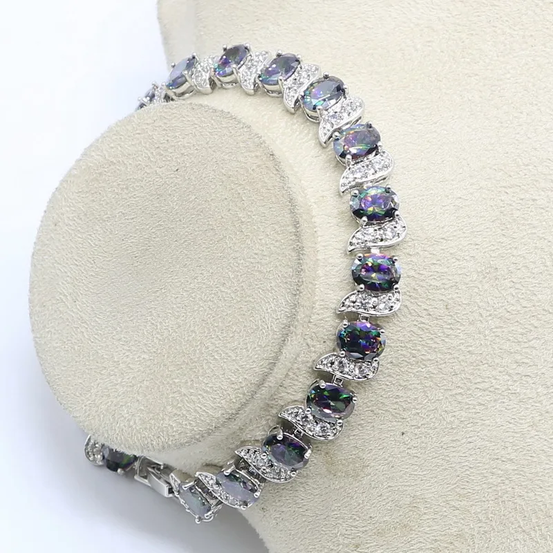 925 серебряные свадебные украшения Радужный циркон белый топаз искусственный