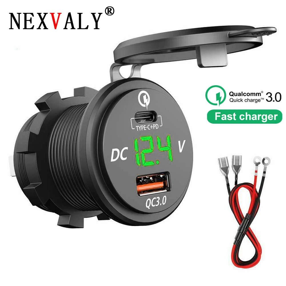 

NEXVALY Dual USB Car Charger Quick Charge 3.0 with LED Voltage Display Type C PD Charger for iPhone Xiaomi Huawei Mobile Phone