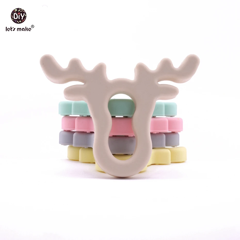 

Let's Make Baby Teether 5pc Elk Christmas Pendants Silicone Teether Deer Head Food Grade DIY Nursing Necklace Teething Teether