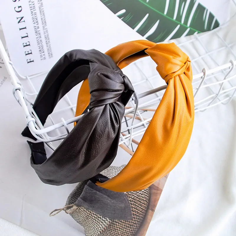 

Fashion Womens Bow Knot Hairband Leather Hoop PU Cross Knot Women Head Hoop Glitter Girls Hair Headband Hair Accessories DSFG02