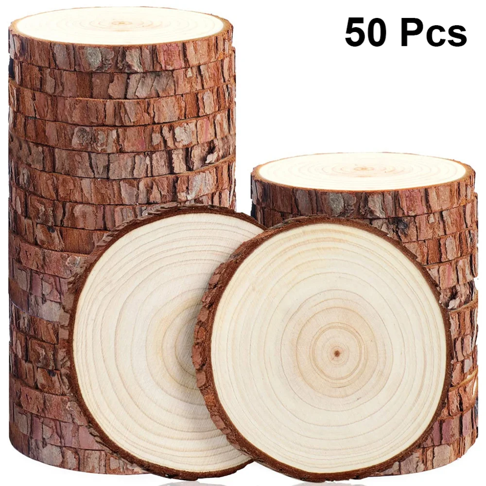 

50 Pcs Round Pine Wooden Hanging Board DIY Bark Blank Hanging Board Drawing Display Hanging Board (5-6cm)