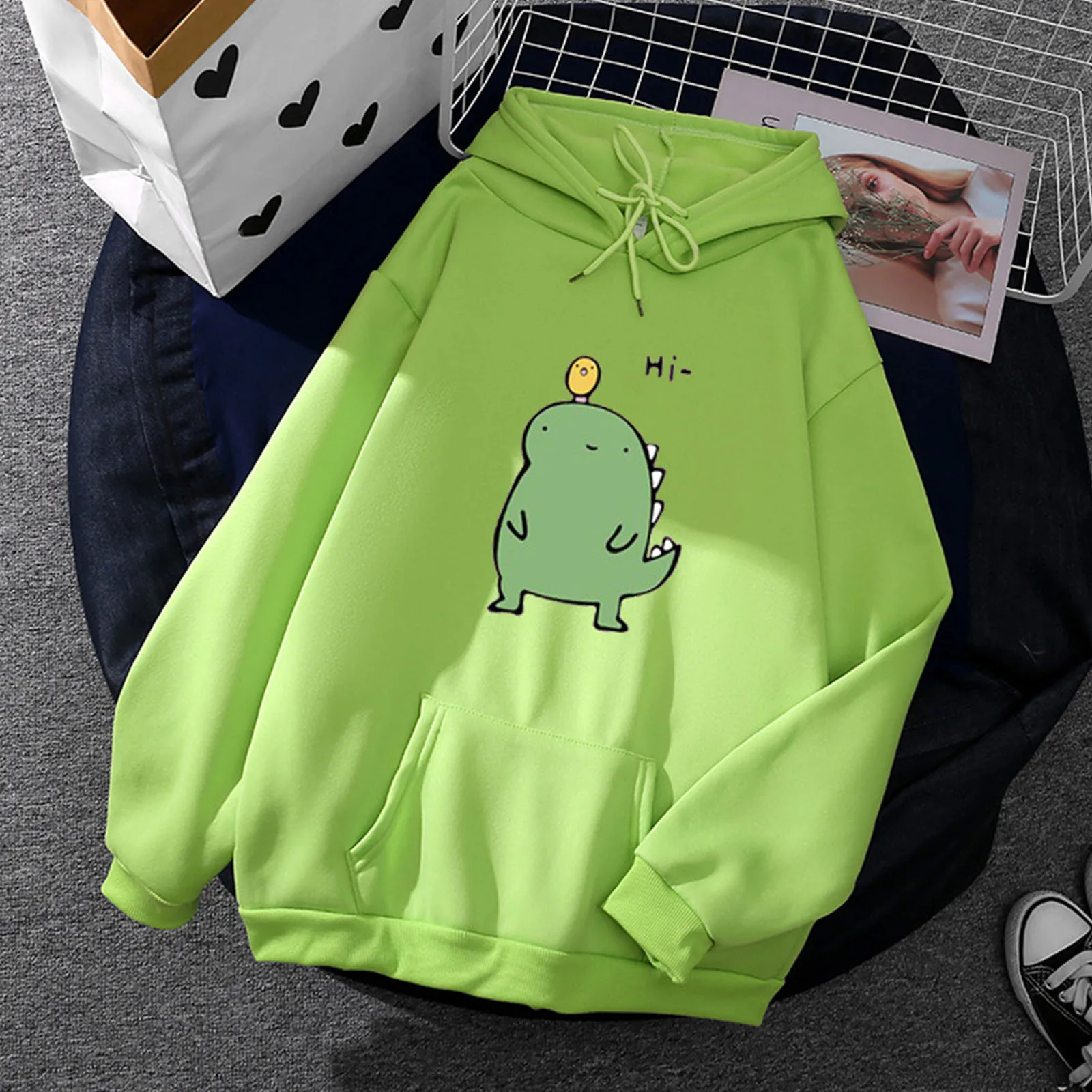 Женские толстовки с принтом динозавра милые топы длинным рукавом свободная