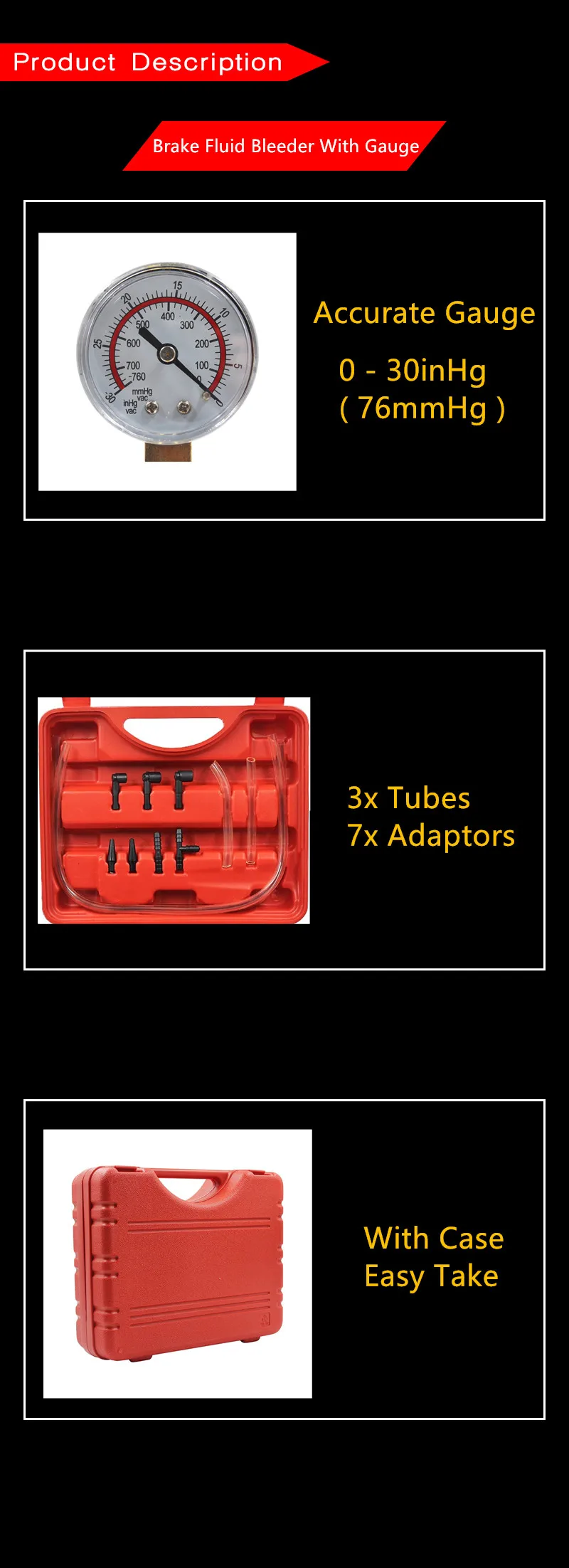 DIY ручной тормозной жидкости Bleeder набор инструментов вакуумный пистолет насос тестер давления алюминиевый корпус Манометр с Чехол